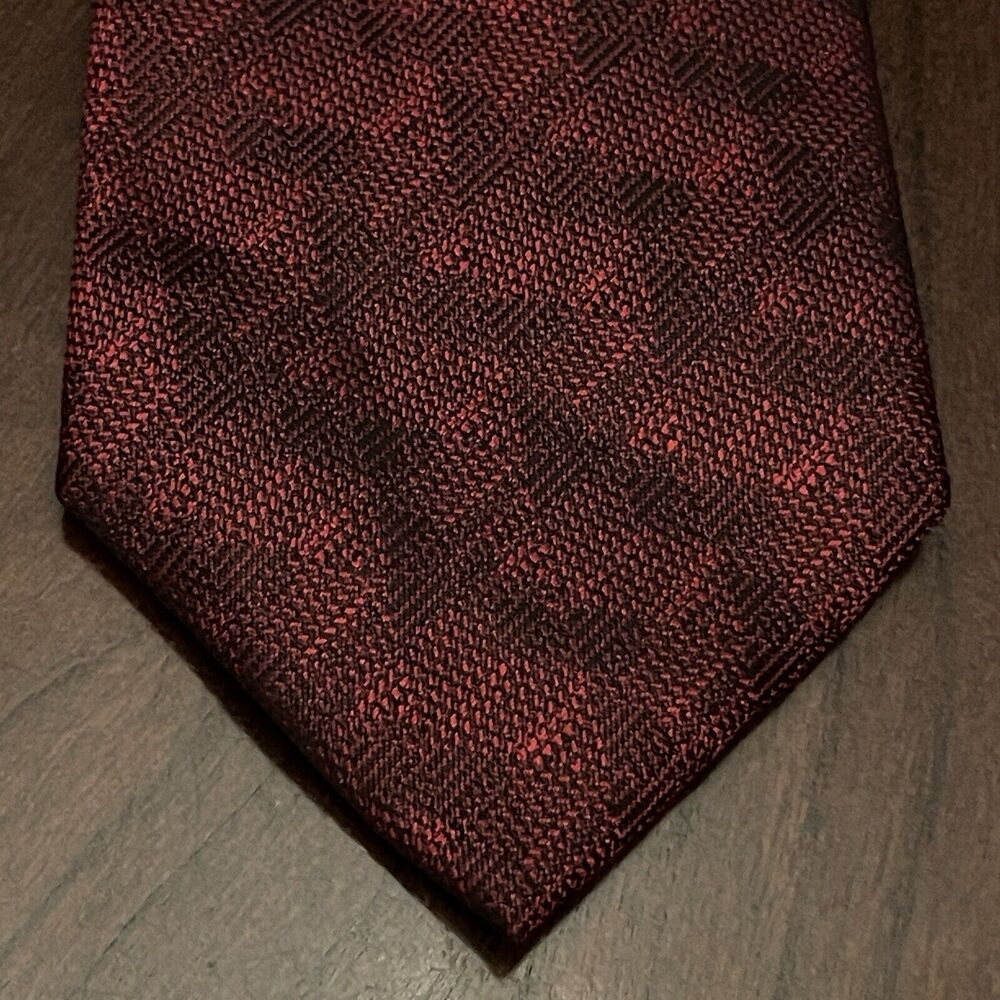 Nwt GS Red Black 100% Polyester Men’s Neck Tie & Clip Made In China Long